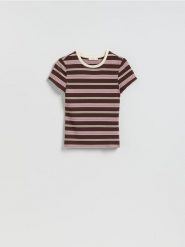 T-shirt w paski - inny. T-shirty damskie Reserved, l, bez wzorów, z bawełny, bez kołnierzyka. Za 69.99 zł.