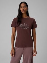 4F T-shirt regular z nadrukiem damski - brązowy XXL. Brązowe t-shirty damskie 4f, m, bez wzorów, z bawełny, klasyczne, bez kołnierzyka. Za 69.99 zł.