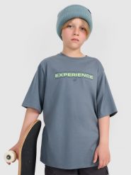 4F T-shirt oversize z nadrukiem chłopięcy - turkusowy 146/152 (10-12 lat). Niebieskie t-shirty dla chłopców 4f, bez wzorów, z bawełny, bez ramiączek. W wyprzedaży za 49.99 zł.