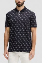 GUESS Granatowa męska koszulka polo w monogram 4G Jacquard, Rozmiar XXL. Niebieskie koszulki polo męskie Guess, m, z aplikacjami, eleganckie, bez ramiączek. Za 439.99 zł.