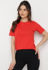 Czerwony Bawełniany T-shirt o Klasycznym Kroju z Okrągłym Dekoltem Ethelina. Czerwone bluzki damskie Born2be, l, bez wzorów, z bawełny, klasyczne, bez kołnierzyka. Za 19.99 zł.