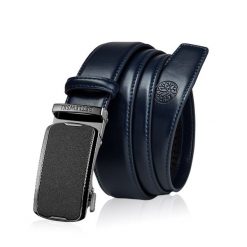 Skórzany pasek męski BETLEWSKI Granatowy 115. Niebieskie paski damskie Betlewski, bez wzorów, ze skóry. Za 109.99 zł.