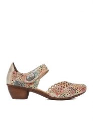 Rieker Półbuty 43753-91 Beżowy. Brązowe półbuty damskie Rieker, bez wzorów, ze skóry, bez obcasa, na obcasie, bez zapięcia. Za 319.99 zł.