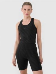 4F Crop top treningowy szybkoschnący damski - czarny L. Czarne koszulki sportowe damskie 4f, l, bez wzorów, z dzianiny, bez kołnierzyka, bez ramiączek, na fitness i siłownię. W wyprzedaży za 59.99 zł.