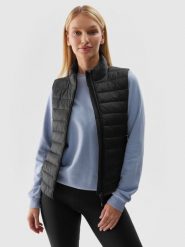 4F Bezrękawnik puchowy z wypełnieniem z recyklingu damski - czarny XS. Czarne kurtki damskie 4f, xs, bez wzorów, z gumy, bez kaptura. W wyprzedaży za 99.99 zł.