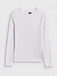 4F Longsleeve slim gładki damski - biały L. Białe t-shirty damskie 4f, l, bez wzorów, z dzianiny, klasyczne, bez kołnierzyka. Za 69.99 zł.