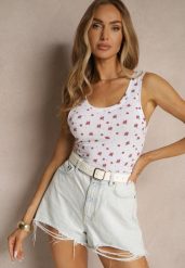 Biały Top z Bawełny w Kwiaty Nettlin. Białe bluzki damskie Renee, l, bez wzorów, z bawełny, eleganckie, bez kołnierzyka, bez ramiączek. Za 24.99 zł.