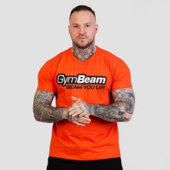 Koszulka męska fitness regular pomarańczowa Beam. Brązowe koszulki sportowe męskie GYMBEAM, m, bez wzorów, z bawełny, bez kołnierzyka, bez ramiączek, na fitness i siłownię. Za 54.90 zł.
