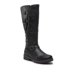 Kozaki Remonte. Czarne kozaki damskie Remonte, bez obcasa, na płaskiej podeszwie. Za 415.00 zł.