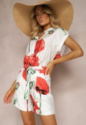 Beżowo-Czerwone Szorty Bermudy z Wzorem w Maki i Wiązaniem w Pasie Liecara. Brązowe szorty damskie Renee, na lato, l, bez wzorów, z materiału. Za 74.99 zł.