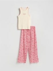 Bawełniana piżama dwuczęściowa - czerwony. Czerwone piżamy damskie Reserved, l, bez wzorów, z bawełny, bez ramiączek. Za 129.99 zł.