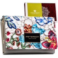 Wielokolorowy portfel damski ze skóry naturalnej zamykany zatrzaskiem i biglem - Peterson. Portfele damskie Peterson, bez wzorów, ze skóry. Za 89.99 zł.