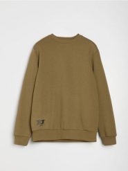 Bluza crewneck z napisem - khaki. Brązowe bluzy męskie Sinsay, l, bez wzorów, bez kaptura. Za 39.99 zł.