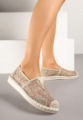 Ciemnobeżowe Espadryle Ozdobione Koronką i Plecionką Odimara. Brązowe espadryle damskie Born2be, bez wzorów, z jeansu, eleganckie, bez obcasa, bez zapięcia. Za 84.99 zł.
