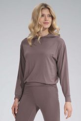 Cienka Wiskozowa Bluza z Kapturem - Brązowa. Brązowe bluzki damskie Figl, m, bez wzorów, z elastanu, bez kołnierzyka, bez ramiączek. Za 199.00 zł.