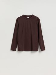 Longsleeve regular z przeszyciami - ciemnobrązowy. Brązowe bluzki z długim rękawem męskie Reserved, l, bez wzorów, z bawełny, bez kołnierzyka. Za 99.99 zł.
