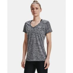 Koszulka damska Under Armour TECH SSV - TWIST. Czarne t-shirty damskie Under Armour, bez wzorów, sportowe, bez kołnierzyka. W wyprzedaży za 92.70 zł.