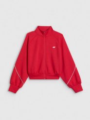 4F Bluza dresowa regular bez kaptura damska - czerwona XS. Czerwone bluzy sportowe damskie 4f, xs, bez wzorów, z dresówki, bez kaptura. Za 169.99 zł.