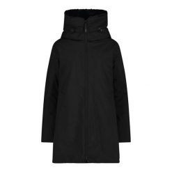Parka damska z kapturem CMP. Czarne parki damskie CMP, bez wzorów, z poliesteru, z kapturem. Za 696.65 zł.