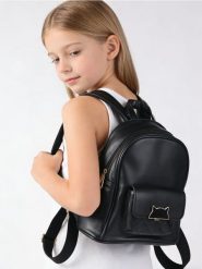 Plecak z imitacji skóry z motywem kota - czarny. Czarne torby i plecaki dziecięce Sinsay, ze skóry. Za 35.99 zł.