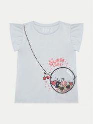 Guess T-Shirt K5GI05 K6YW4 Błękitny Regular Fit. Niebieskie t-shirty i topy dla dziewczynek Guess, z aplikacjami, z bawełny, bez ramiączek. Za 59.99 zł.