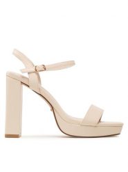 DeeZee Sandały F048-6 Beżowy. Brązowe sandały damskie DeeZee, bez wzorów, ze skóry, bez obcasa, na słupku, bez zapięcia. Za 79.99 zł.