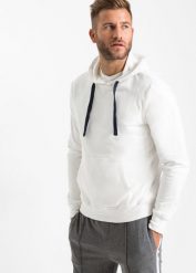 Bluza z kapturem, z czystej bawełny. Białe bluzy męskie bonprix, l, bez wzorów, z bawełny, z kapturem. Za 84.99 zł.