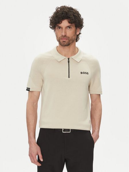 BOSS Polo K_Perform-Max_Pl 50537146 Beżowy Slim Fit. Brązowe koszulki polo męskie Boss, l, bez wzorów, z bawełny, bez ramiączek. Za 319.99 zł.