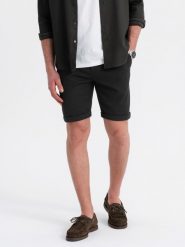 Dzianinowe szorty męskie z podwiniętymi nogawkami – czarne V2 OM-SRCS-0170 - XXL. Czarne szorty męskie Ombre Clothing, l, bez wzorów, z dzianiny, klasyczne. W wyprzedaży za 109.99 zł.