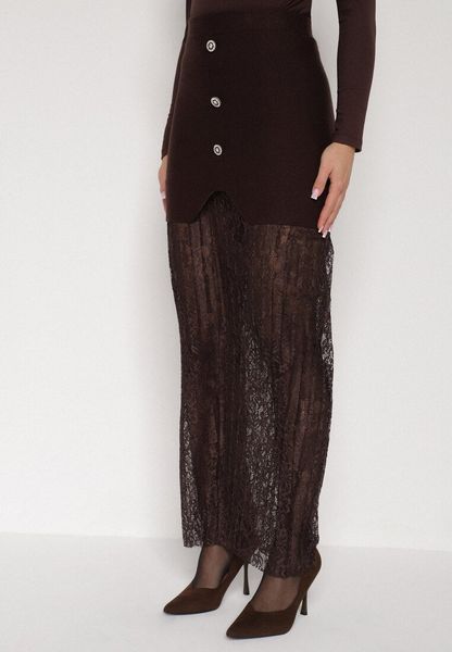 Brązowa Dzianinowa Spódnica z Wiskozą Zdobiona Koronką i Guzikami Sewora. Brązowe spódnice damskie Born2be, m, z aplikacjami, z dzianiny, klasyczne, maxi, oversize. Za 129.99 zł.