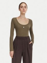 Guess Body V4YP07 J1314 Khaki Slim Fit. Brązowe bluzki damskie Guess, l, z aplikacjami, z bawełny, bez kołnierzyka, bez ramiączek. Za 194.99 zł.