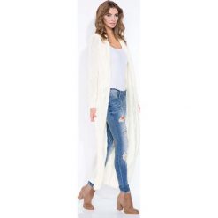 Ecru Kardigan Maxi w Warkocze z Kapturem. Kardigany damskie Molly.pl. Za 179.90 zł.