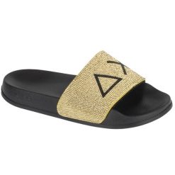 Klapki na basen damskie, Slippers Strass Logo. Żółte klapki damskie SUN68, bez wzorów, sportowe, bez obcasa. Za 169.90 zł.