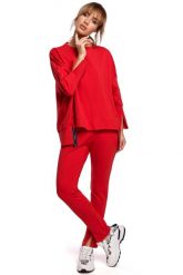 Wygodna Prosta Bluza z Lampasem - Czerwona. Czerwone bluzki damskie MOE, l, bez wzorów, z bawełny, bez kołnierzyka, bez ramiączek. Za 229.90 zł.