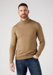 WRANGLER MĘSKA SWETER ROLL NECK KNIT LEAD GREY 112343113 W8D4016778. Szare swetry przez głowę męskie Wrangler, m, bez wzorów, z bawełny, bez kołnierzyka. W wyprzedaży za 129.99 zł.