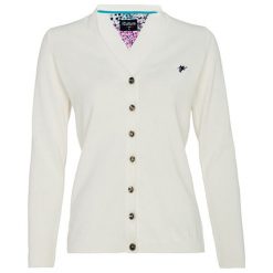 Kardigan w kolorze ecru. Białe kardigany damskie Denim Culture, s, bez wzorów, z bawełny, długie. W wyprzedaży za 114.95 zł.