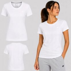T-SHIRT DAMSKI 4F KOSZULKA SPORTOWA BAWEŁNIANA NA CO DZIEŃ F3308 SS26. Szare koszulki sportowe damskie 4f, uniwersalny, bez wzorów, z bawełny, bez kołnierzyka, bez ramiączek, na fitness i siłownię. Za 39.99 zł.