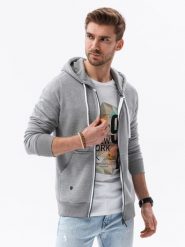 Bluza męska rozpinana z kapturem BASIC - szary melanż V7. Szare bluzy męskie Ombre Clothing, m, bez wzorów, z bawełny, z kapturem. W wyprzedaży za 49.99 zł.