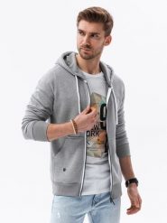 Bluza męska rozpinana z kapturem BASIC - szary melanż V7 - Rozmiar: XXL. Szare bluzy męskie Ombre Clothing, m, bez wzorów, z bawełny, z kapturem. W wyprzedaży za 49.99 zł.