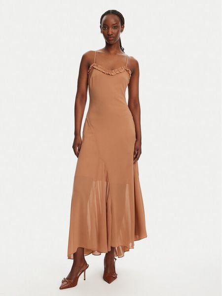 Bardot Sukienka koktajlowa Tatian Frill Trim 59885DB Brązowy Regular Fit. Brązowe sukienki damskie Bardot, bez wzorów, z syntetyku, wizytowe, bez kołnierzyka, bez ramiączek. Za 269.99 zł.