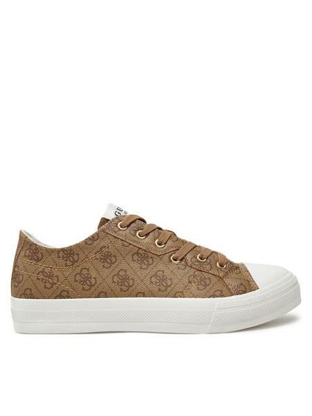 Guess Trampki FMPISL PAC12 Beżowy. Brązowe trampki męskie Guess, z aplikacjami, ze skóry, bez zapięcia. Za 209.99 zł.