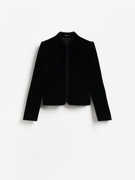 Welurowa marynarka - czarny. Czarne żakiety damskie Reserved, l, bez wzorów, z weluru. Za 179.99 zł.