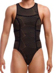 Strój pływacki Funkita Gold Weaver Hi Flyer zapinany na suwak. Czarne kostiumy jednoczęściowe damskie FUNKITA, s, bez wzorów, do pływania. Za 229.00 zł.