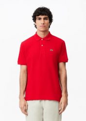 Koszulka polo Lacoste klasyczna czerwona męska piqué. Czerwone koszulki polo męskie Lacoste, l, bez wzorów, z bawełny, klasyczne, bez ramiączek. Za 473.70 zł.