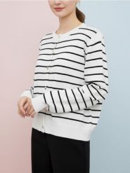 Kardigan z guzikami w paski - biały. Białe kardigany damskie Sinsay, l, bez wzorów. Za 49.99 zł.