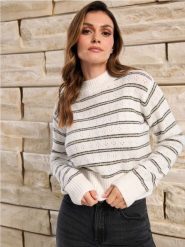 Sweter w paski - wielobarwny. Swetry damskie Sinsay, l, bez wzorów, bez kołnierzyka, bez ramiączek, długie, bez kaptura. Za 49.99 zł.