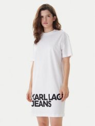 Karl Lagerfeld Jeans Sukienka codzienna B1W13054 Biały Regular Fit. Białe sukienki damskie Karl Lagerfeld Jeans, na co dzień, s, bez wzorów, z bawełny, bez kołnierzyka, bez ramiączek, proste. Za 439.99 zł.