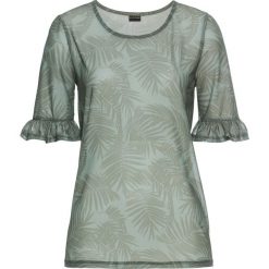Shirt z siatkowego materiału bonprix oliwkowy z nadrukiem. Bluzki damskie bonprix. Za 27.99 zł.