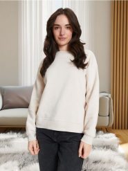 Bluza ze ściągaczami - kremowy. Białe bluzy damskie Sinsay, l, bez wzorów, z bawełny, bez kaptura. Za 29.99 zł.