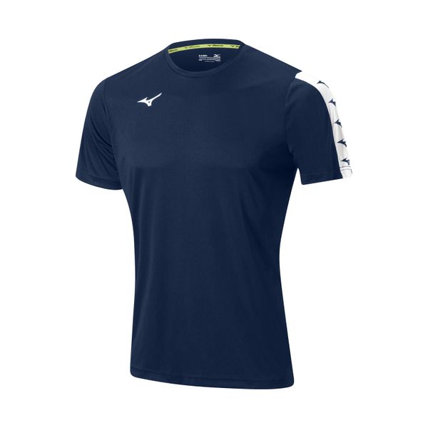 Koszulka Mizuno Nara Tee. Niebieskie buty sportowe męskie Mizuno, bez zapięcia, na fitness i siłownię. Za 106.50 zł.